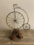 Vintage Mcm Art Studio High Wheel Metal Sculpture On Burlwood Base 9.75 X 6.25. Fixed Price $60.00.