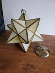 Vintage Moravian Star Pendant Light Ivory Glass Brass Finish Trim Mcm Swag. Fixed Price $149.99.