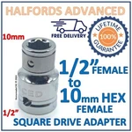 Halfords Advanced 1/2" Female Square Drive To 10MM Hex Adapter - Free P&p. Fixed Price $6.71.