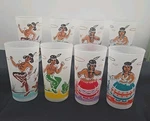 Vtg Bonded Oil Co. Little Native American Frosted 4.75" Juice Glasses Set Of 8!. Fixed Price $95.75.
