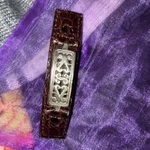Brighton Vtg Love Croco Scroll Barrette Hair Clip Silver Tone Brown Leather. Fixed Price $31.12.