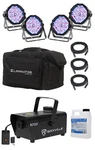 (4) Eliminator American Dj Mega Flat Pak Ep Rgbuv Wash Lights+bag+fog Machine. Fixed Price $534.90.