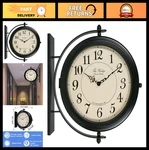 16 Inch Double Sided Metal Wall Clock Black Frame Indoor Outdoor Farmhouse. Fixed Price $175.99.
