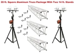 Two 14' Crank Up Stands With Three 6.56' Square Aluminum Truss Segments Package. Fixed Price $1699.99.